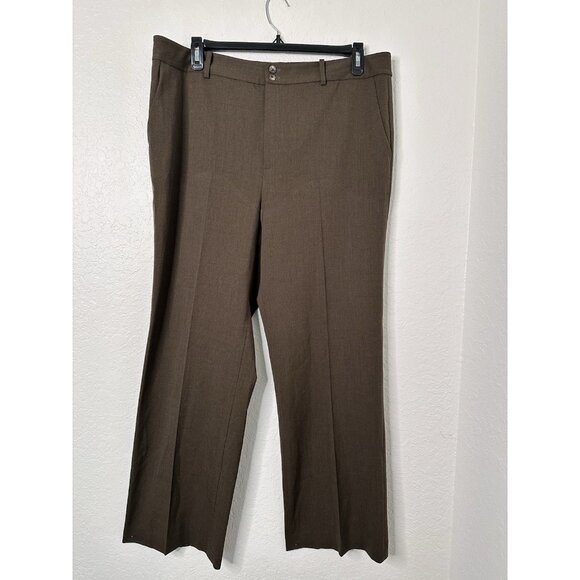 Lauren Ralph Lauren Women's Wool Dress Stretch Pants Size 16 Wide Leg Dark Green - Picture 1 of 5